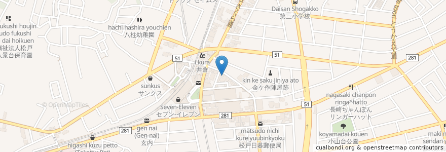Mapa de ubicacion de やばしら歯科 en Japonya, 千葉県, 松戸市.