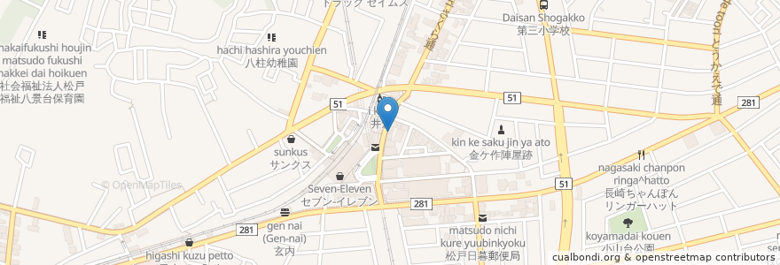 Mapa de ubicacion de 三菱UFJ銀行 en Japan, Chiba Prefecture, Matsudo.