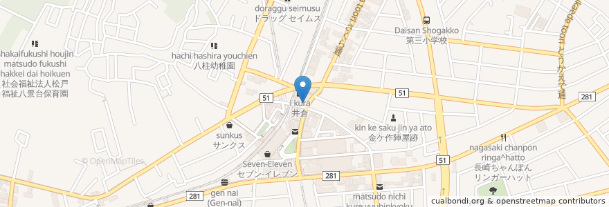 Mapa de ubicacion de 味の紅龍 en 日本, 千葉県, 松戸市.