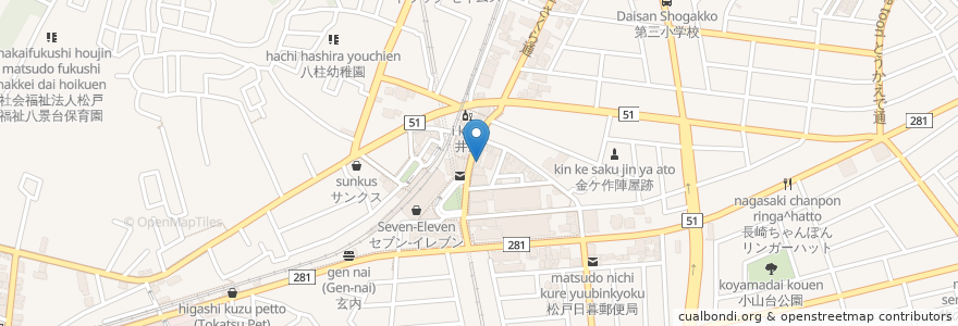 Mapa de ubicacion de オリジン弁当 en Japonya, 千葉県, 松戸市.