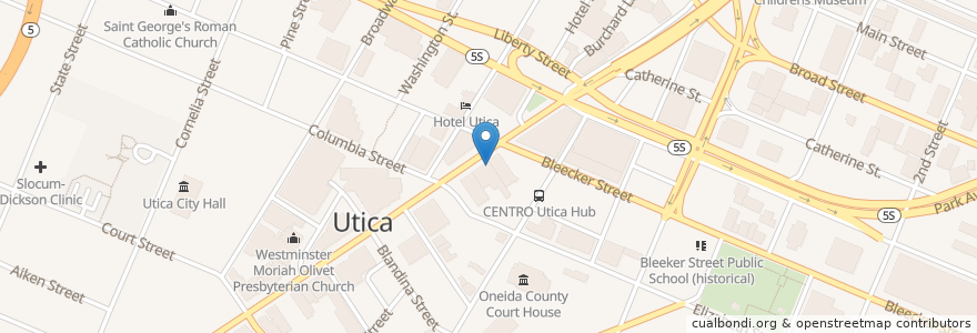 Mapa de ubicacion de Character Coffee en United States, New York, Oneida County, City Of Utica.