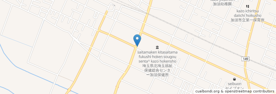 Mapa de ubicacion de 炭火焼肉 かりん en 日本, 埼玉县, 加須市.