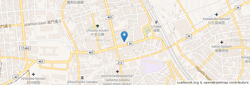 Mapa de ubicacion de 九州熱中屋 en Japonya, 埼玉県, さいたま市, 浦和区.