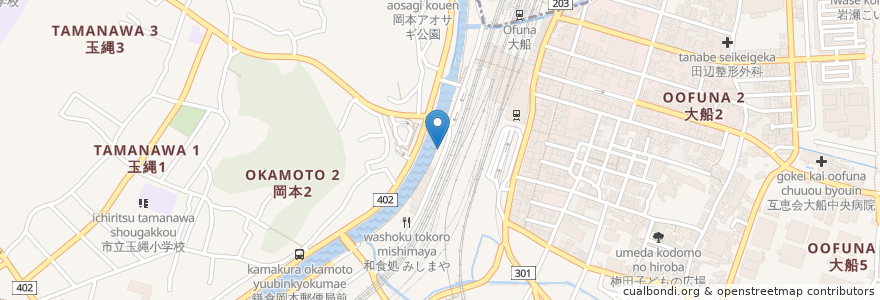 Mapa de ubicacion de 大船駅西口自転車等駐車場 en Jepun, 神奈川県, 鎌倉市.