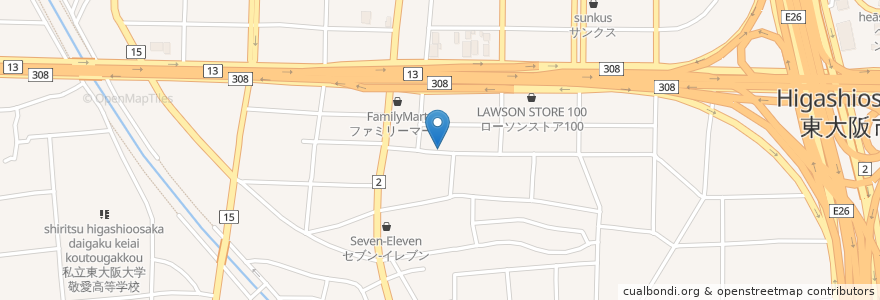 Mapa de ubicacion de 焼鳥 庄ちゃん en 日本, 大阪府, 東大阪市.