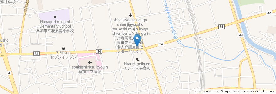 Mapa de ubicacion de 幸楽苑草加店 en 日本, 埼玉県, 草加市.