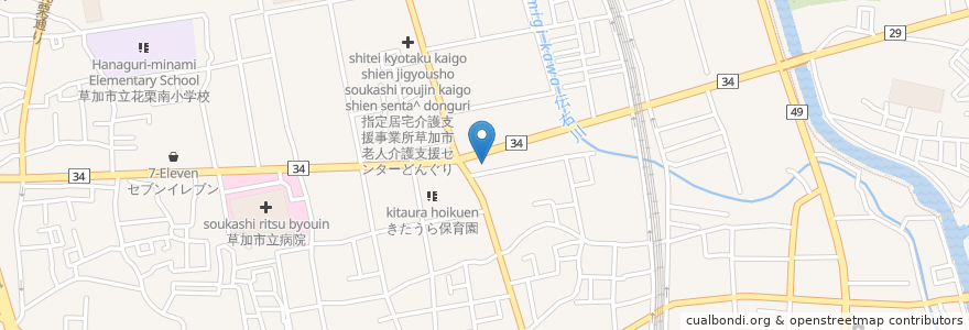 Mapa de ubicacion de エネオス en 日本, 埼玉県, 草加市.