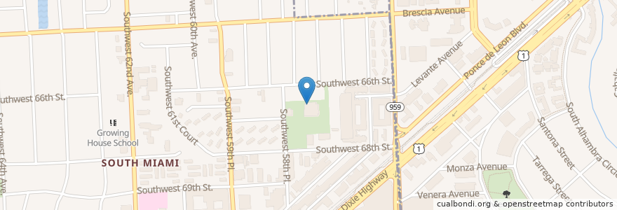 Mapa de ubicacion de Gibson-Bethel Community Center en 美利坚合众国/美利堅合眾國, 佛罗里达州/佛羅里達州, 迈阿密-戴德县/邁亞美戴德縣/邁阿密-戴德郡, South Miami.