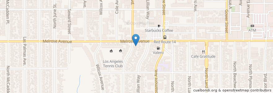 Mapa de ubicacion de Andreas Coffee Shop en アメリカ合衆国, カリフォルニア州, Los Angeles County, ロサンゼルス.