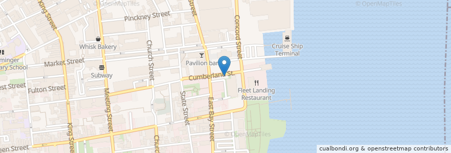 Mapa de ubicacion de Cumberland Smokehouse en Estados Unidos De América, Carolina Del Sur, Charleston County, Charleston.
