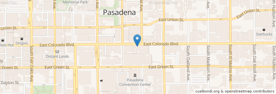 Mapa de ubicacion de Starbucks en 美利坚合众国/美利堅合眾國, 加利福尼亚州/加利福尼亞州, 洛杉矶县, Pasadena.