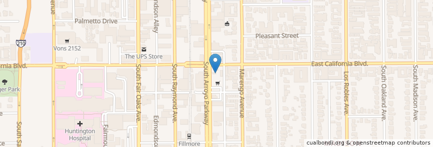 Mapa de ubicacion de Chevron en 美利坚合众国/美利堅合眾國, 加利福尼亚州/加利福尼亞州, 洛杉矶县, Pasadena.