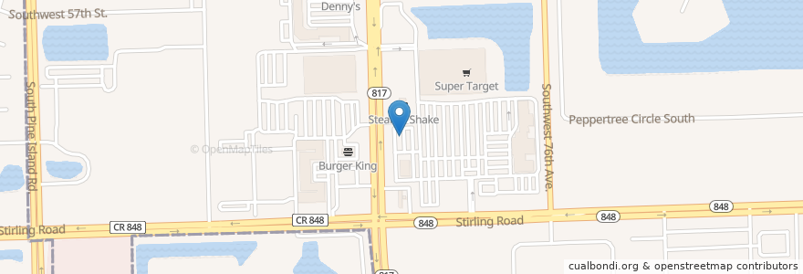 Mapa de ubicacion de Starbucks en Estados Unidos Da América, Flórida, Broward County, Davie.