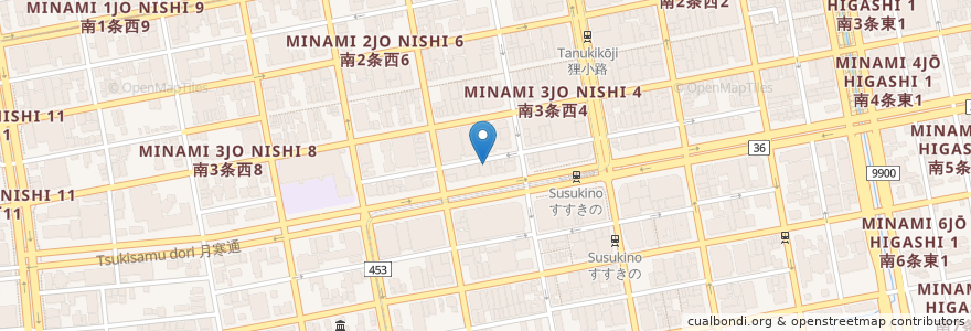 Mapa de ubicacion de ツルハドラッグ en Japan, Präfektur Hokkaido, 石狩振興局, 札幌市, 中央区.