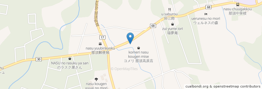 Mapa de ubicacion de そば処 杜の郷 en Japan, Präfektur Tochigi, 那須郡, 那須町.