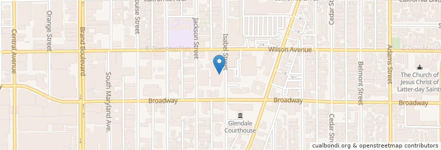 Mapa de ubicacion de Glendale Police Department en アメリカ合衆国, カリフォルニア州, Los Angeles County, Glendale.