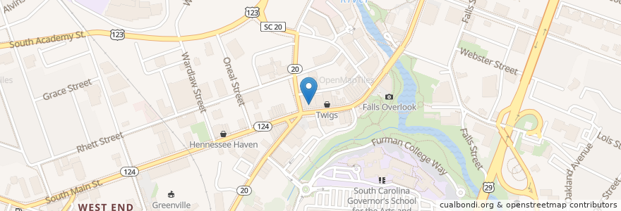 Mapa de ubicacion de Flying Biscuit en ایالات متحده آمریکا, کارولینای جنوبی, Greenville County, Greenville.