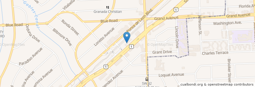 Mapa de ubicacion de Taco Rico Tex Mex Cafe en 美利坚合众国/美利堅合眾國, 佛罗里达州/佛羅里達州, 迈阿密-戴德县/邁亞美戴德縣/邁阿密-戴德郡, Coral Gables.
