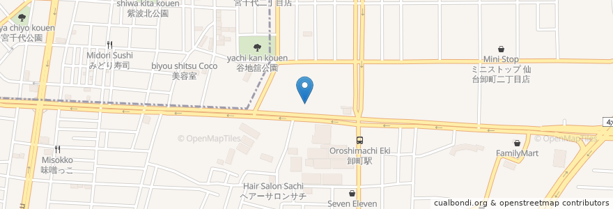 Mapa de ubicacion de 築地銀だこ en Japão, 宮城県, 仙台市, 若林区.