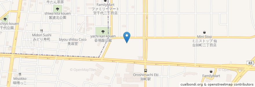 Mapa de ubicacion de 十割蕎麦 丸松 en Japan, 宮城県, 仙台市, 若林区.