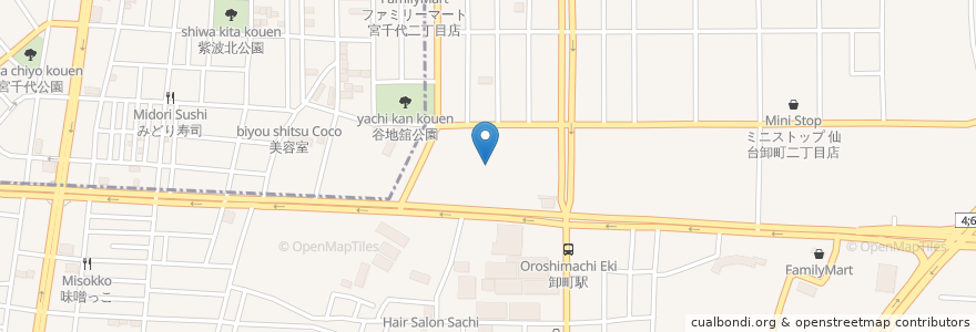 Mapa de ubicacion de 日本一 en Japonya, 宮城県, 仙台市, 若林区.
