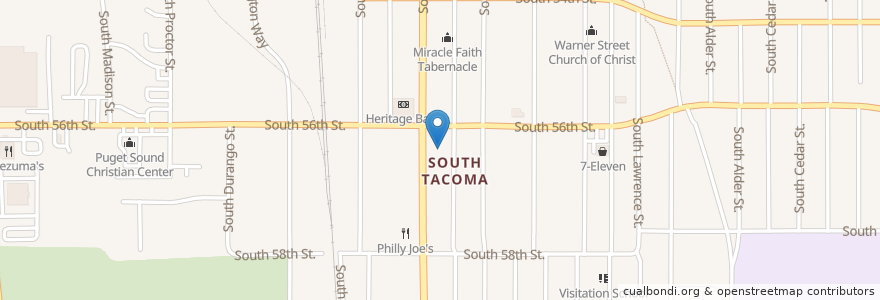 Mapa de ubicacion de Starbucks en Verenigde Staten, Washington, Pierce County, Tacoma.
