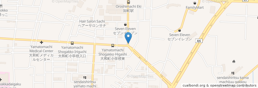 Mapa de ubicacion de ホルモン食堂 en Japonya, 宮城県, 仙台市, 若林区.