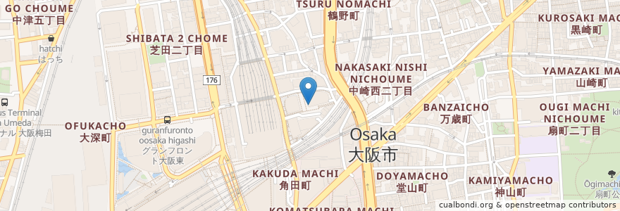 Mapa de ubicacion de WHARF en 日本, 大阪府, 大阪市, 北区.
