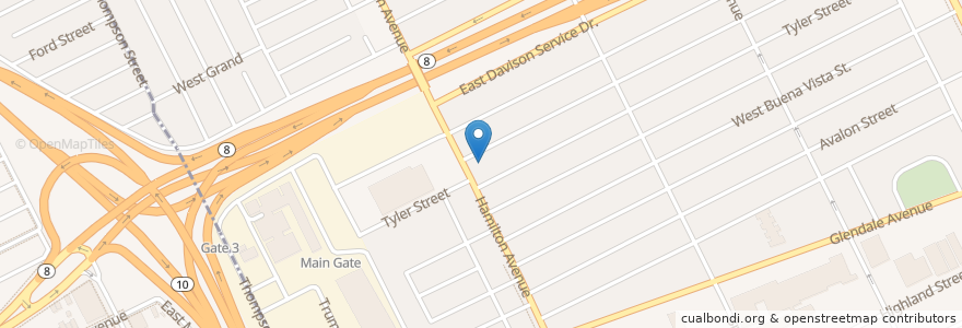 Mapa de ubicacion de 3 Sisters Cafe en ایالات متحده آمریکا, میشیگان, Wayne County, Detroit, Highland Park.