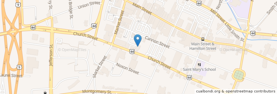Mapa de ubicacion de Mystic Cafe en United States, New York, Dutchess County, Poughkeepsie.