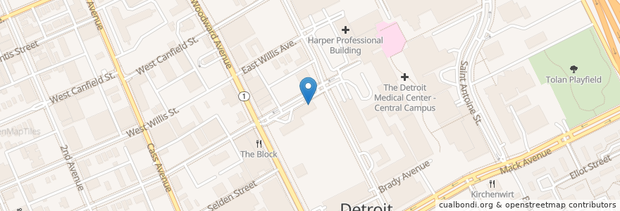 Mapa de ubicacion de Comerica Bank11 en Amerika Birleşik Devletleri, Michigan, Wayne County, Detroit.