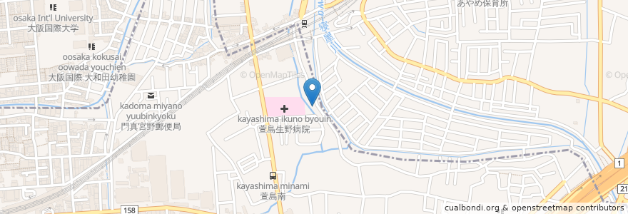 Mapa de ubicacion de オハナ薬局 萱島西口店 en Jepun, 大阪府, 寝屋川市.