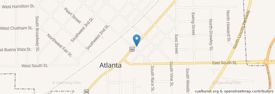 Mapa de ubicacion de The Palms Grill Cafe en Vereinigte Staaten Von Amerika, Illinois, Logan County, Atlanta.