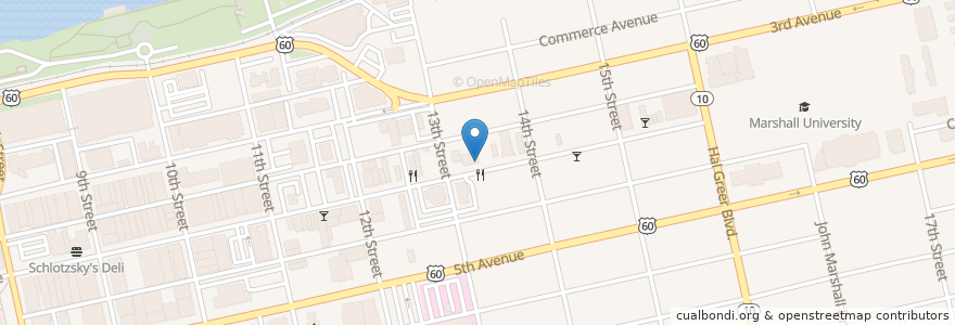 Mapa de ubicacion de Huntington Ale House Bar & Grille en Amerika Birleşik Devletleri, Batı Virjinya, Huntington, Cabell County.