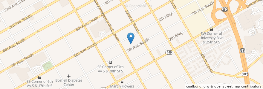 Mapa de ubicacion de Mooyah en 미국, 앨라배마, Birmingham, Jefferson County.