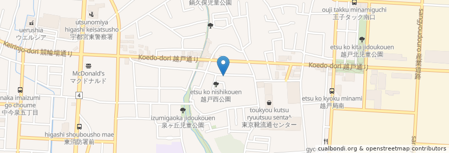 Mapa de ubicacion de 稲荷神社 en اليابان, 栃木県, 宇都宮市.