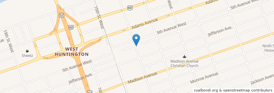 Mapa de ubicacion de Bobby G's Past Times en الولايات المتّحدة الأمريكيّة, فيرجينيا الغربية, Huntington, Cabell County.