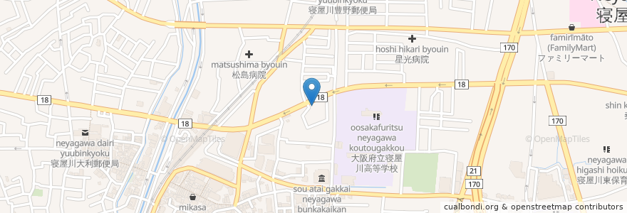Mapa de ubicacion de かじた調剤薬局 en Jepun, 大阪府, 寝屋川市.