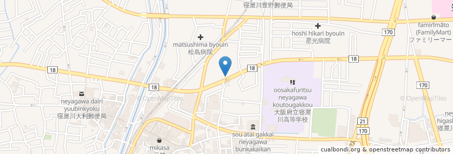 Mapa de ubicacion de すし久 en Jepun, 大阪府, 寝屋川市.