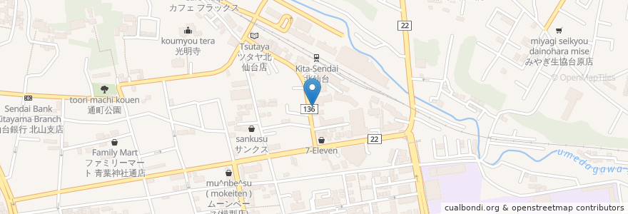 Mapa de ubicacion de お好み焼き 田よし・雫 北仙台店 en Japan, Präfektur Miyagi, 仙台市, 青葉区.