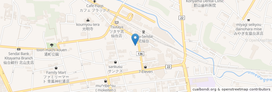 Mapa de ubicacion de 大野医院 en Japon, Préfecture De Miyagi, 仙台市, 青葉区.