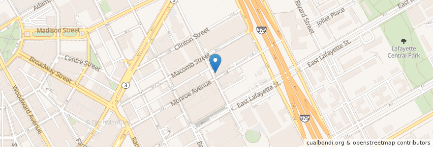 Mapa de ubicacion de Starbucks en 미국, 미시간, Detroit.