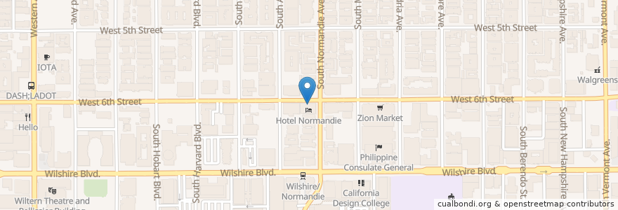 Mapa de ubicacion de The Normandie Club en Estados Unidos Da América, Califórnia, Los Angeles County, Los Angeles.