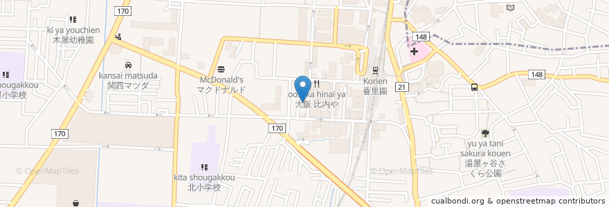 Mapa de ubicacion de 焼肉一丁香里園 en 日本, 大阪府, 寝屋川市.