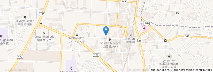 Mapa de ubicacion de オバニ en 日本, 大阪府, 枚方市, 寝屋川市.