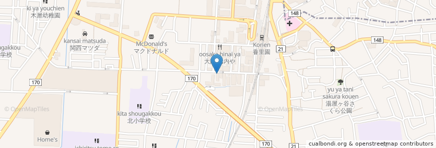 Mapa de ubicacion de 近畿大阪銀行 香里中央支店 en 日本, 大阪府, 寝屋川市.