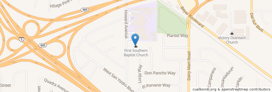 Mapa de ubicacion de First Southern Baptist Church en アメリカ合衆国, カリフォルニア州, San Diego County, San Diego.
