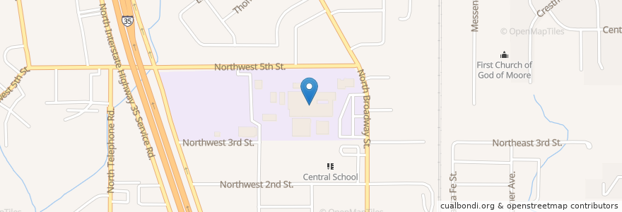 Mapa de ubicacion de Central Junior High School en Amerika Syarikat, Oklahoma, Cleveland County, Moore.