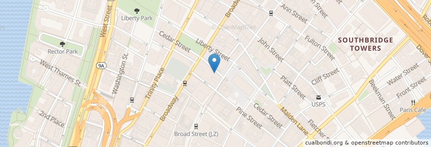 Mapa de ubicacion de Manon Cafe en Соединённые Штаты Америки, Нью-Йорк, Нью-Йорк, Округ Нью-Йорк, Manhattan Community Board 1, Манхэттен.