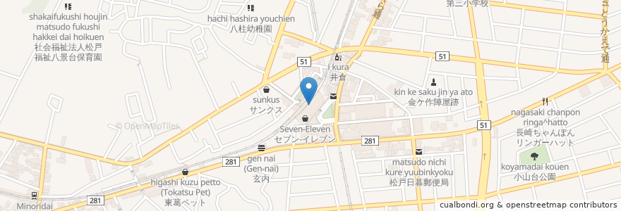 Mapa de ubicacion de 目利きの銀次 en 일본, 지바현, 松戸市.